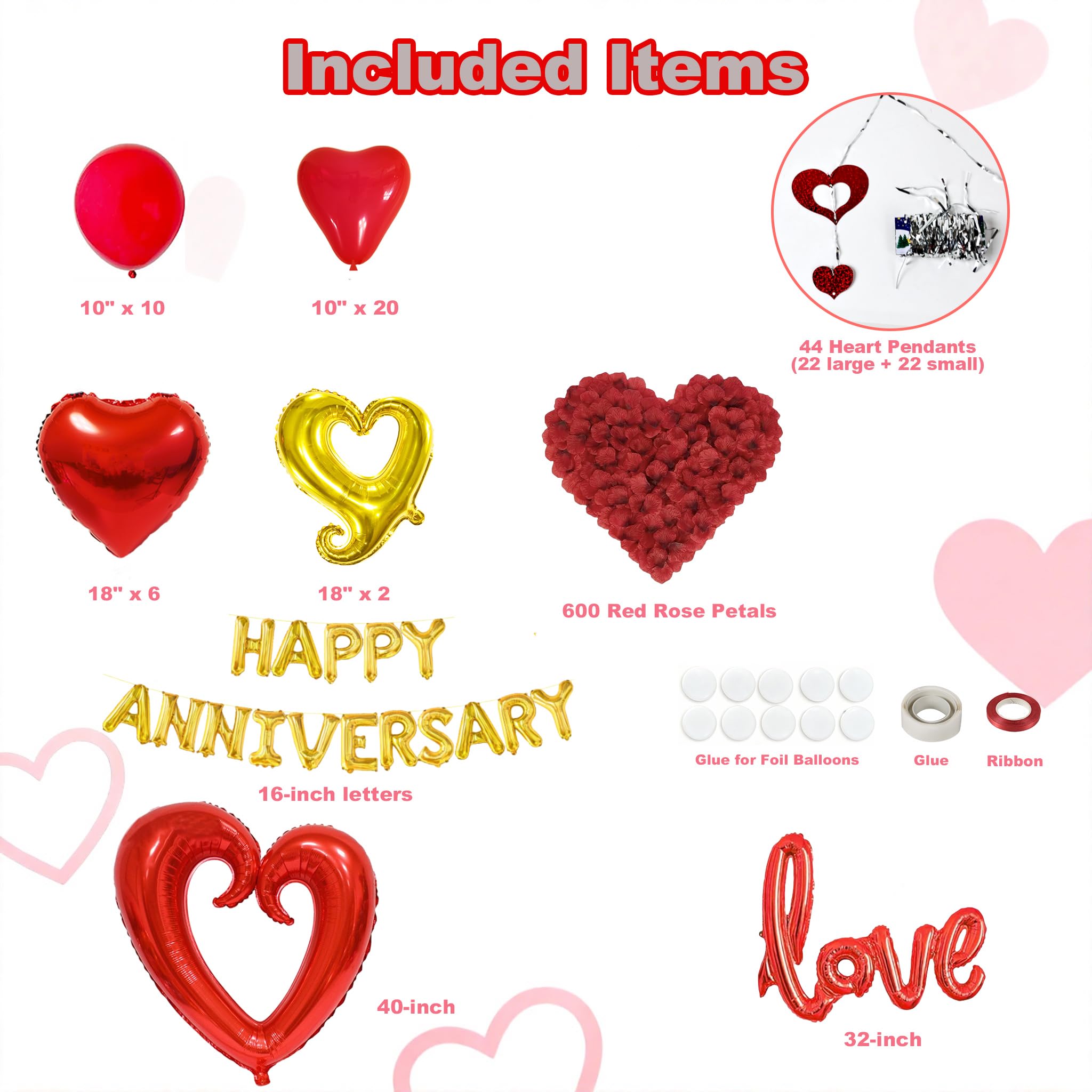 Vurxanqo Happy Anniversary Decorations Kit – Romantic Balloons & Sign Banner