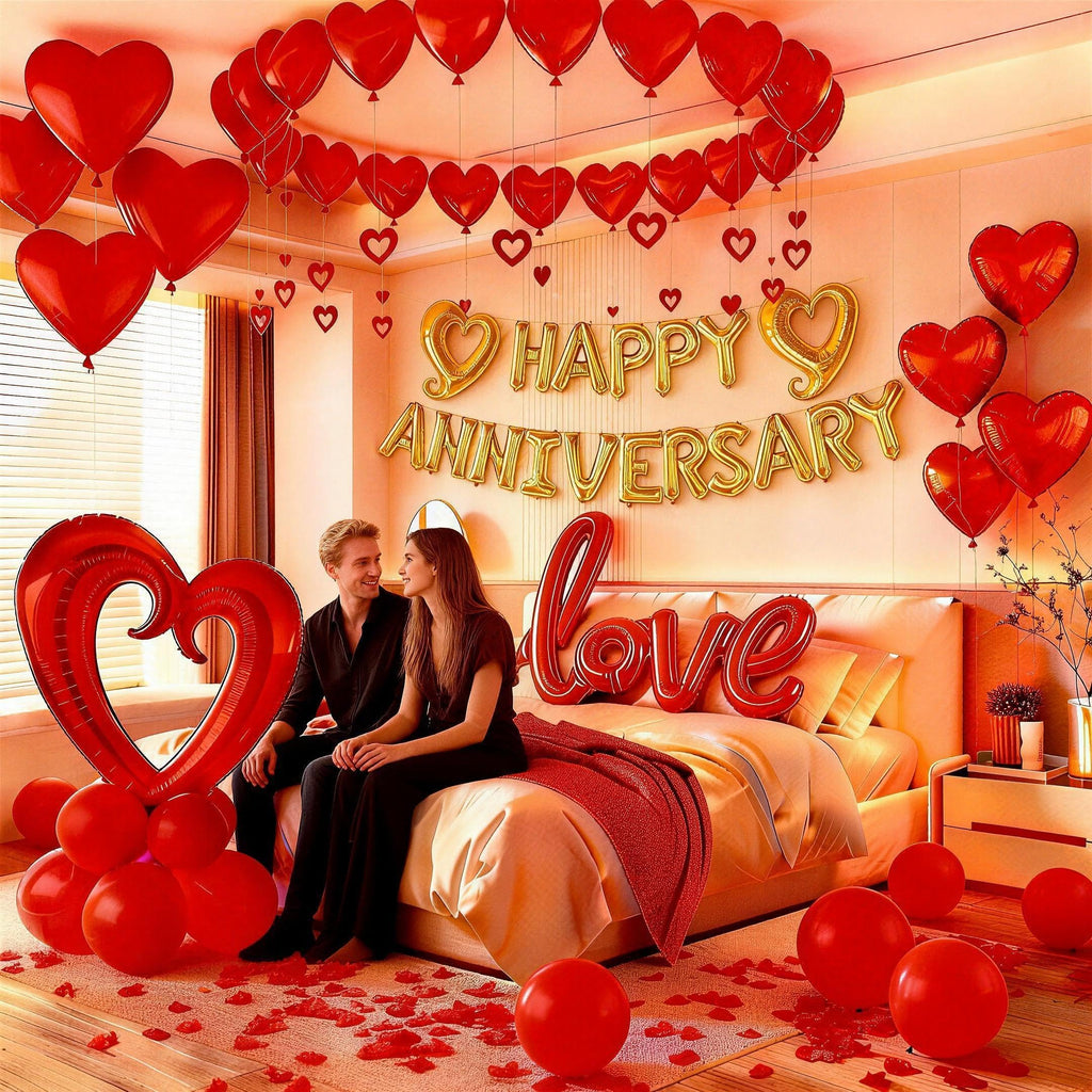 Vurxanqo Happy Anniversary Decorations Kit – Romantic Balloons & Sign Banner
