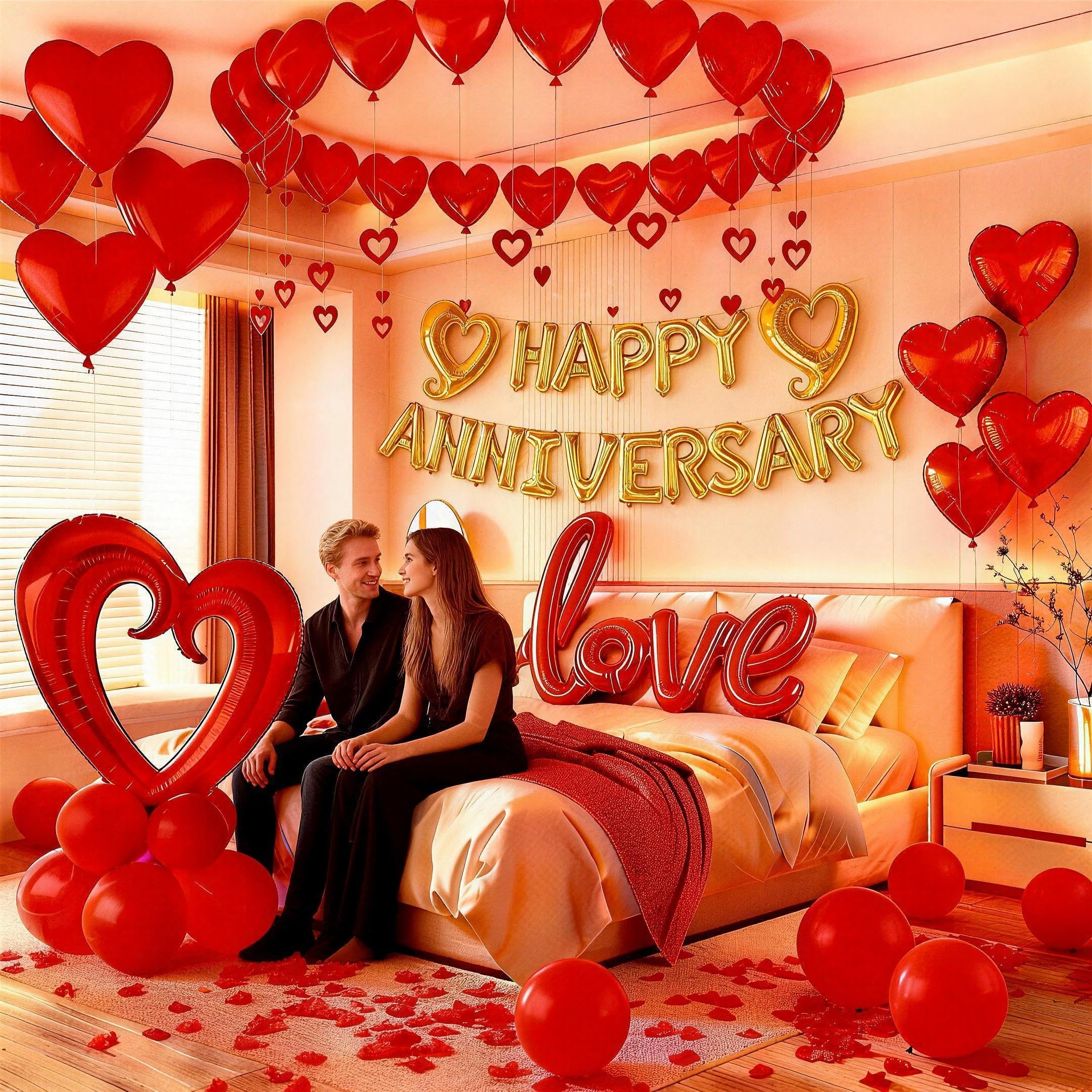 Vurxanqo Happy Anniversary Decorations Kit – Romantic Balloons & Sign Banner