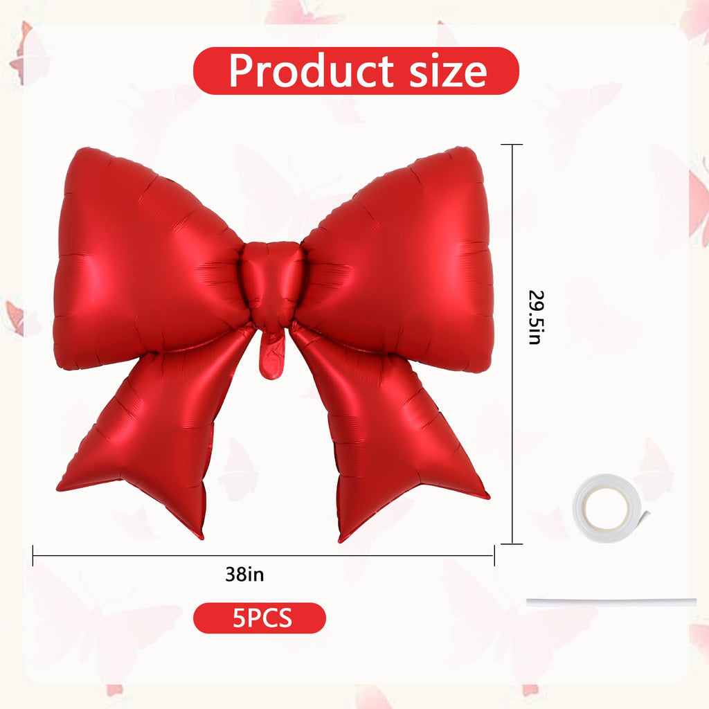 Vuzvuv 5Pcs 38-Inch Giant Red Bow Balloons – Party Decor for Birthdays, Weddings & Gender Reveals