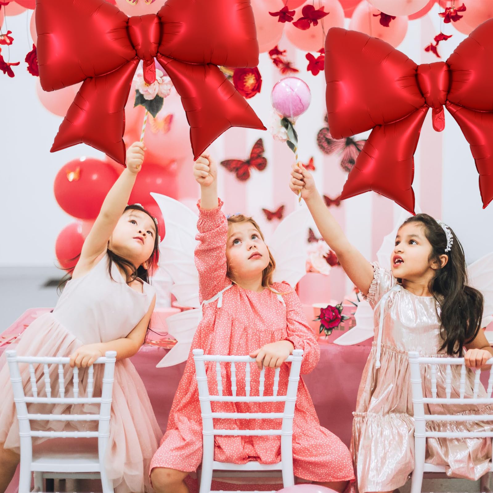 Vuzvuv 5Pcs 38-Inch Giant Red Bow Balloons – Party Decor for Birthdays, Weddings & Gender Reveals