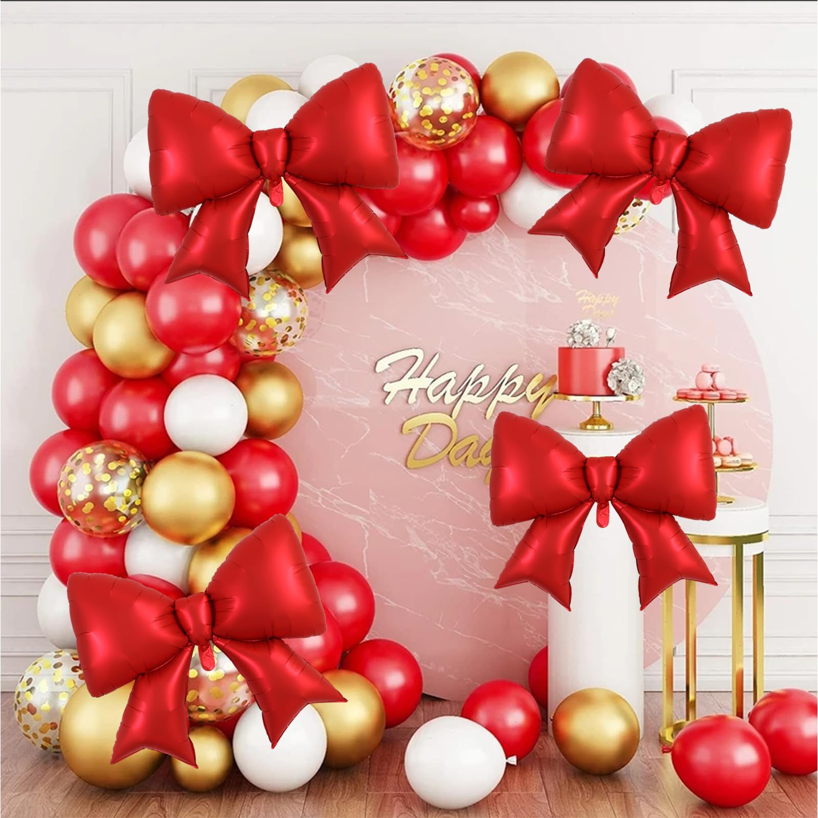 Vuzvuv 5Pcs 38-Inch Giant Red Bow Balloons – Party Decor for Birthdays, Weddings & Gender Reveals