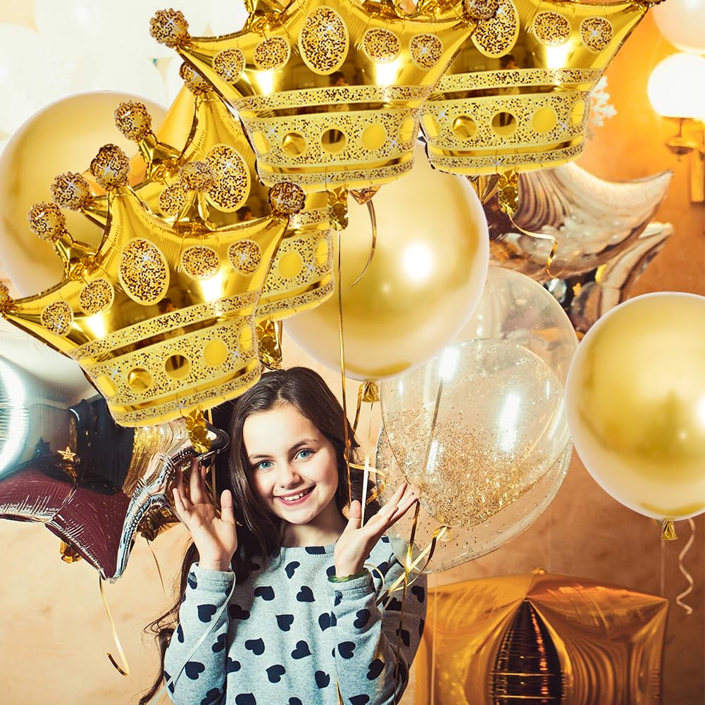 Vuzvuv 4 Pcs Gold Crown Balloons 24 Inch – Foil Crown Balloons for Weddings, Baby Showers, and Anniversaries