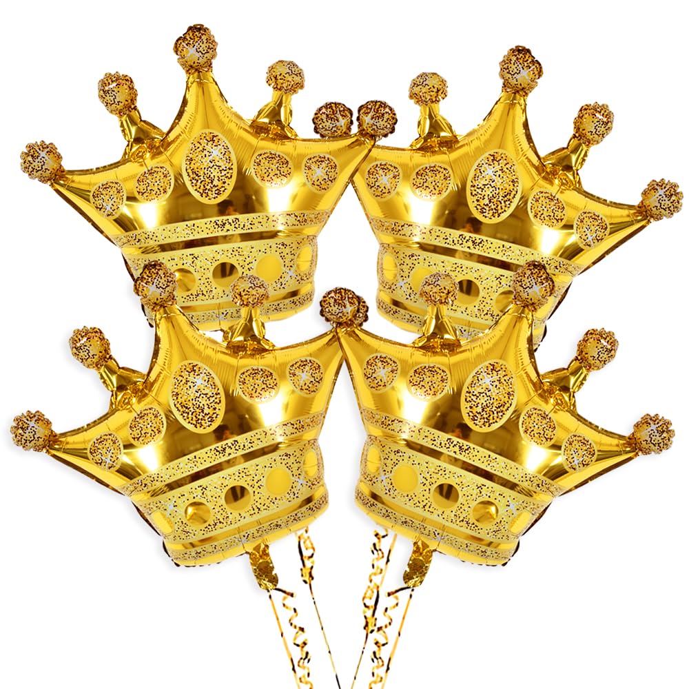 Vuzvuv 4 Pcs Gold Crown Balloons 24 Inch – Foil Crown Balloons for Weddings, Baby Showers, and Anniversaries