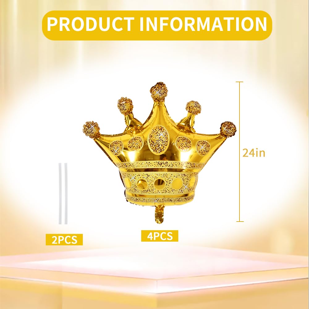 Vuzvuv 4 Pcs Gold Crown Balloons 24 Inch – Foil Crown Balloons for Weddings, Baby Showers, and Anniversaries