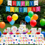 VVSBPL 127Pcs Happy Birthday Party Supplies – Dot Design Disposable Tableware Set for 24