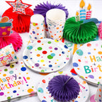VVSBPL 127Pcs Happy Birthday Party Supplies – Dot Design Disposable Tableware Set for 24