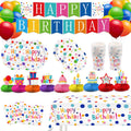 VVSBPL 127Pcs Happy Birthday Party Supplies – Dot Design Disposable Tableware Set for 24