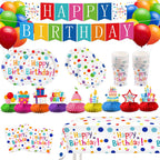VVSBPL 127Pcs Happy Birthday Party Supplies – Dot Design Disposable Tableware Set for 24