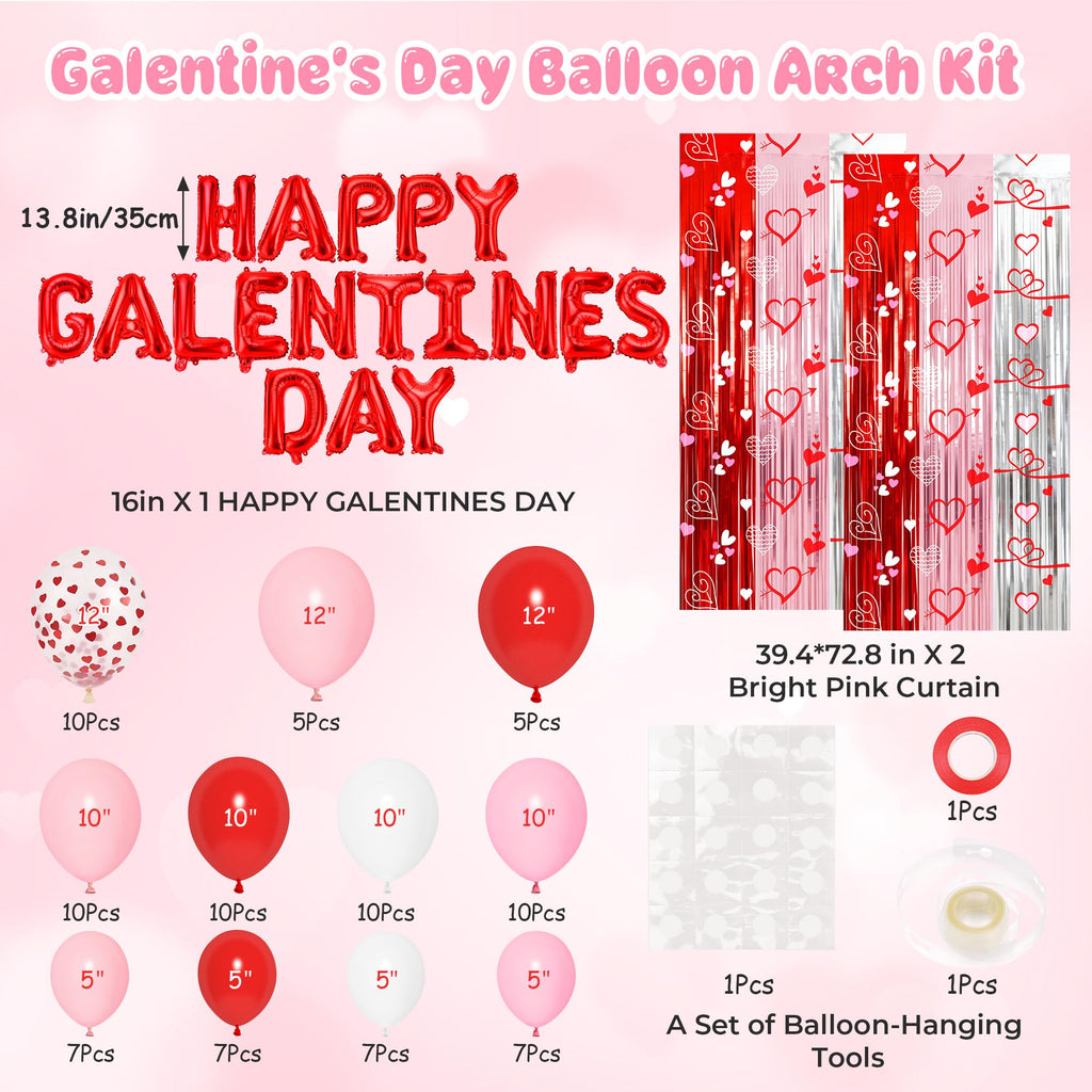 Vynium 111 Pcs Happy Galentines Day Decorations Kit – Balloons, Banner & Fringe Curtains