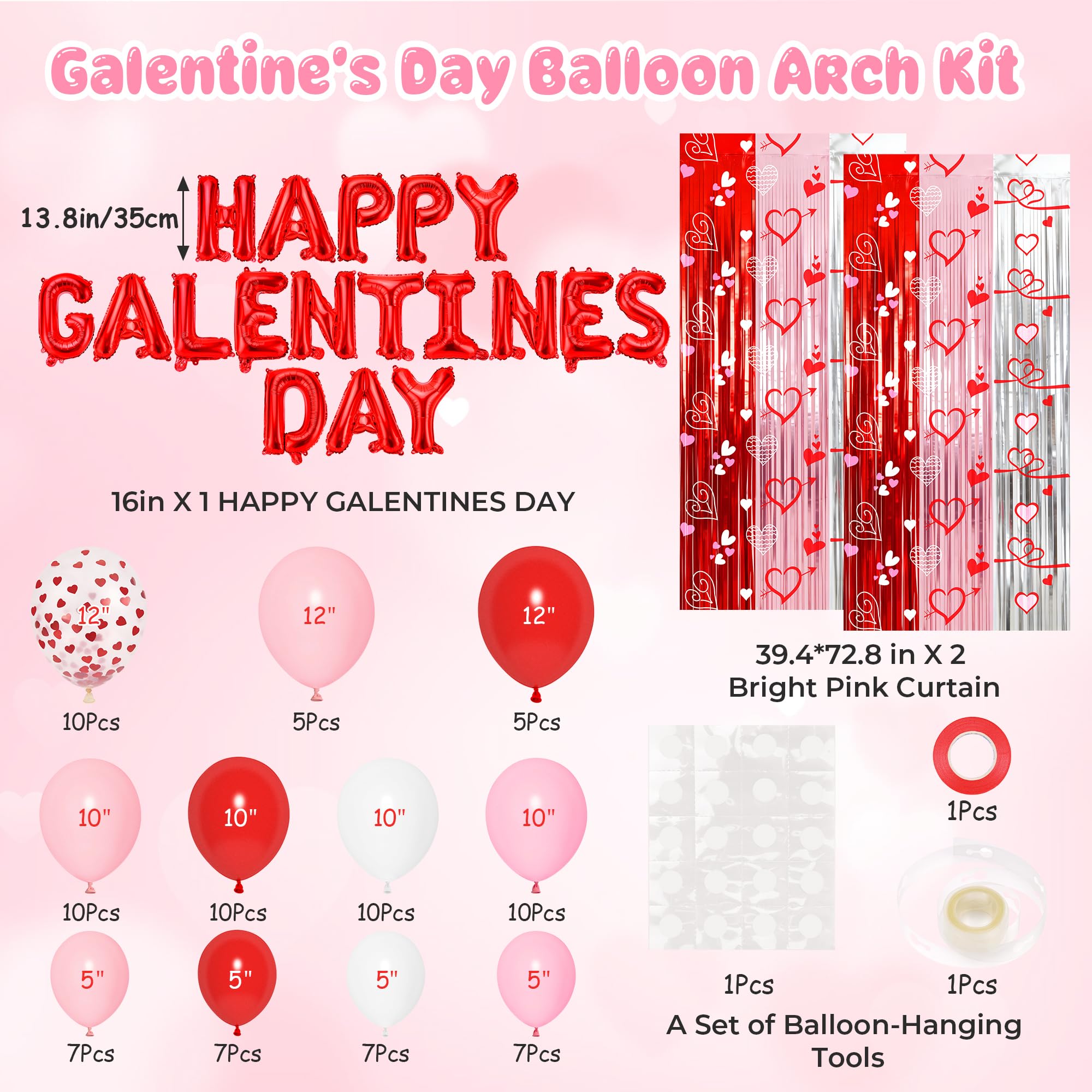 Vynium 111 Pcs Happy Galentines Day Decorations Kit – Balloons, Banner & Fringe Curtains