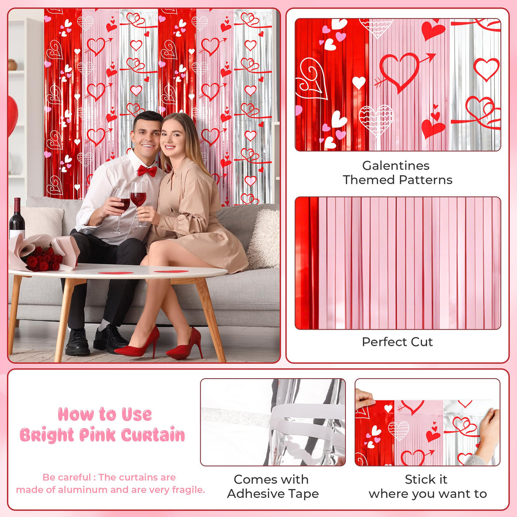 Vynium 111 Pcs Happy Galentines Day Decorations Kit – Balloons, Banner & Fringe Curtains