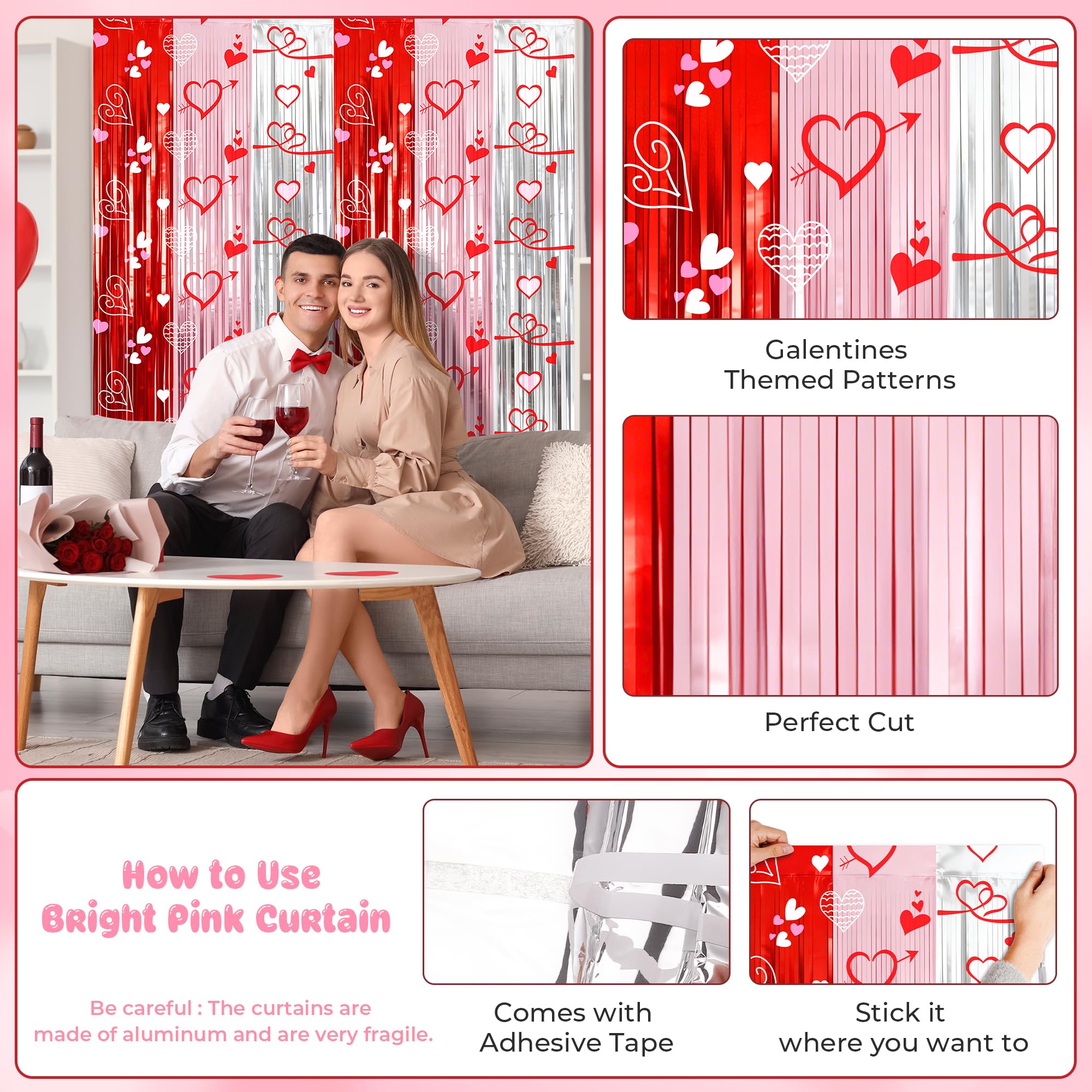 Vynium 111 Pcs Happy Galentines Day Decorations Kit – Balloons, Banner & Fringe Curtains