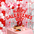 Vynium 111 Pcs Happy Galentines Day Decorations Kit – Balloons, Banner & Fringe Curtains