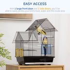 PawHut Metal Bird Cage for Finch, Canary w/ Food Containers, Swing Ring, Tray Handle, 39 x 33 x 47cm