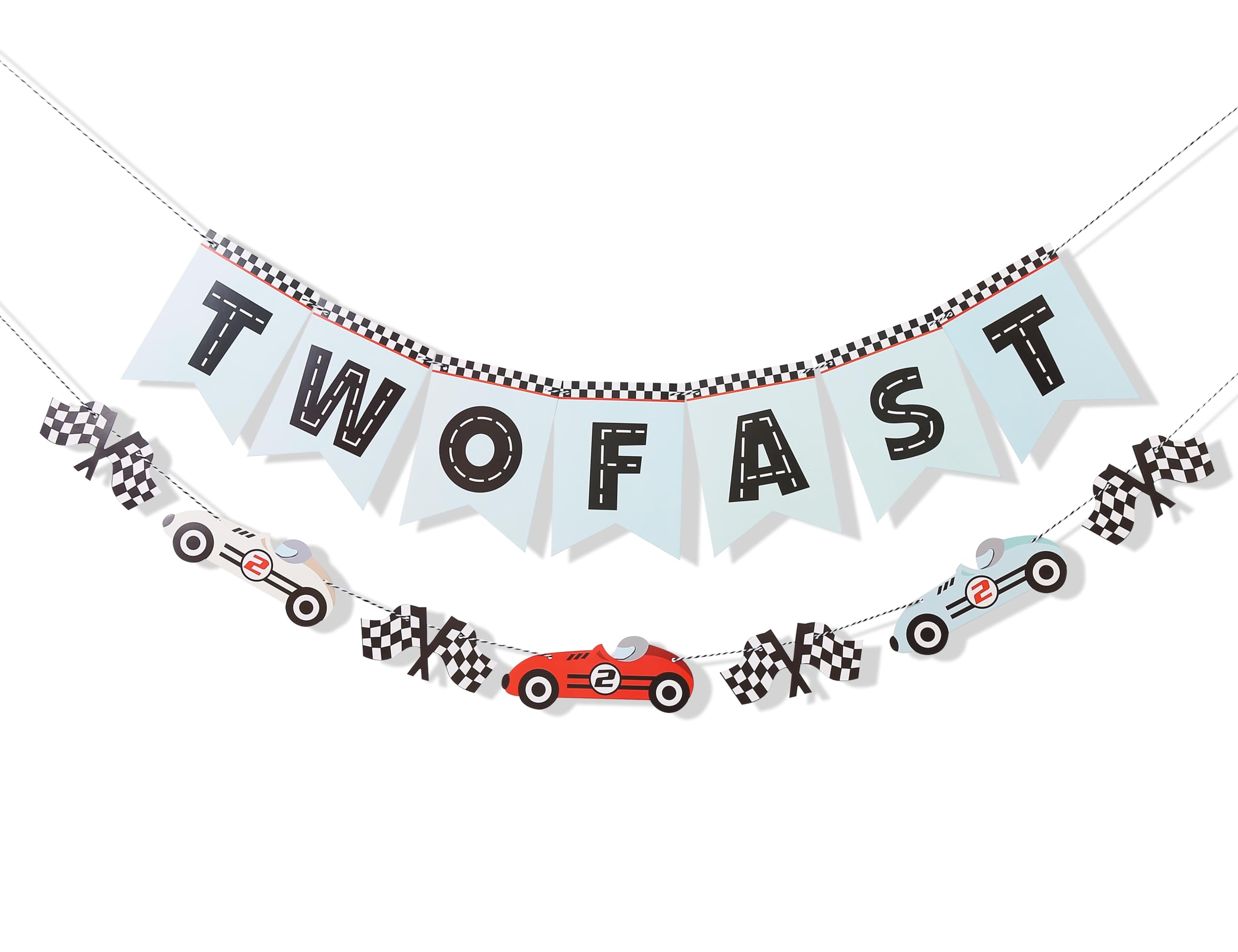 WAUAO Two Fast Banner – Race Car Birthday Decorations & Vintage Racing Car Banner