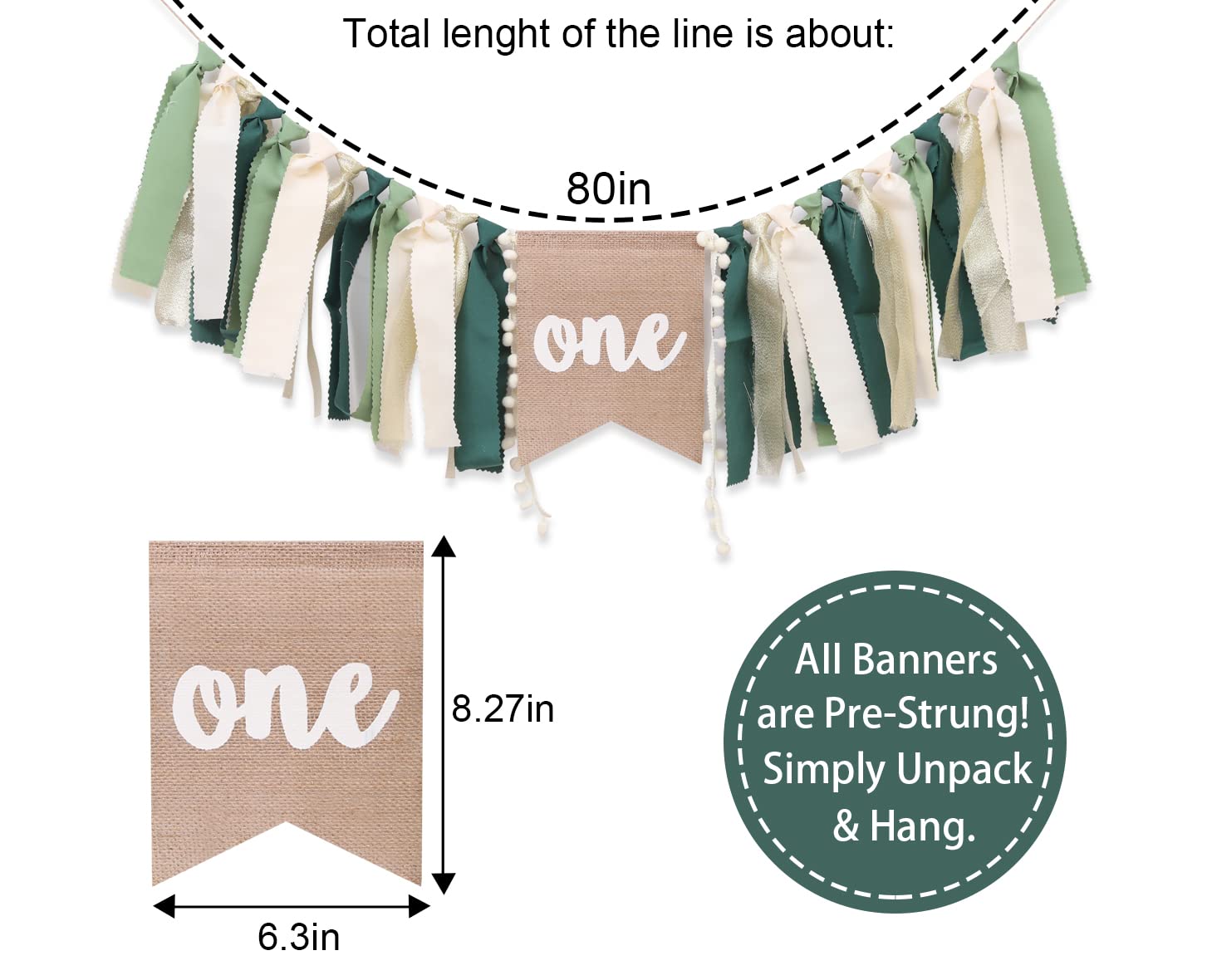 WAUAO Wild One Highchair Banner – Jungle Safari Birthday Decor for Baby Boy (Green)