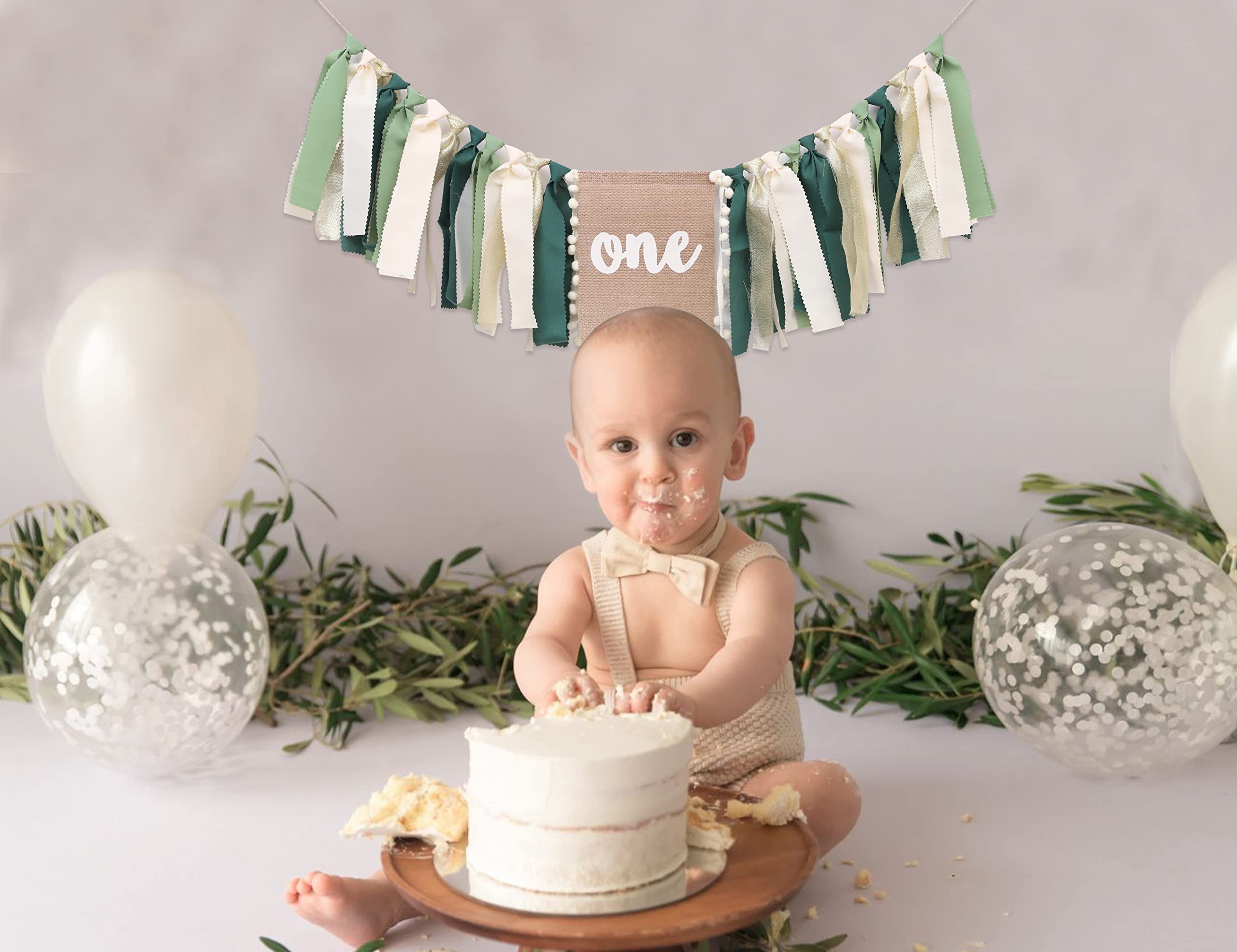 WAUAO Wild One Highchair Banner – Jungle Safari Birthday Decor for Baby Boy (Green)