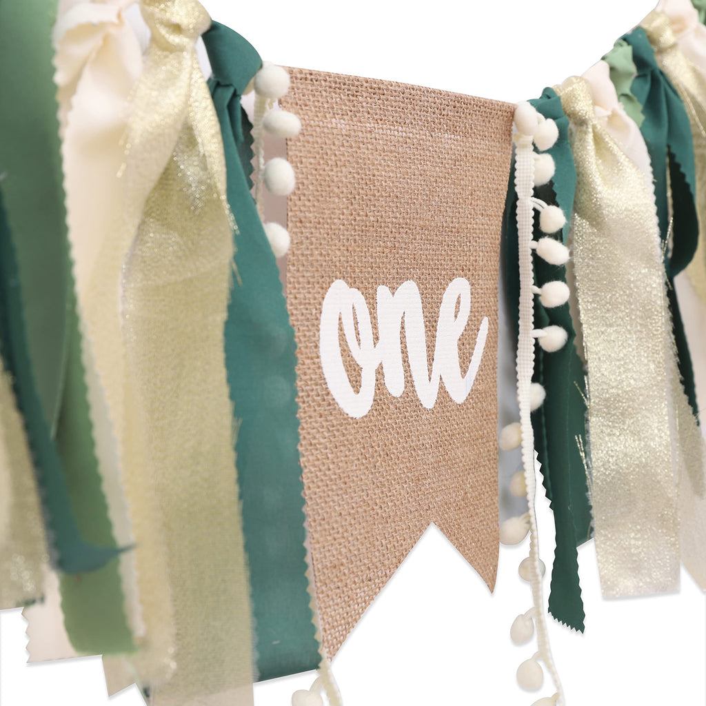 WAUAO Wild One Highchair Banner – Jungle Safari Birthday Decor for Baby Boy (Green)