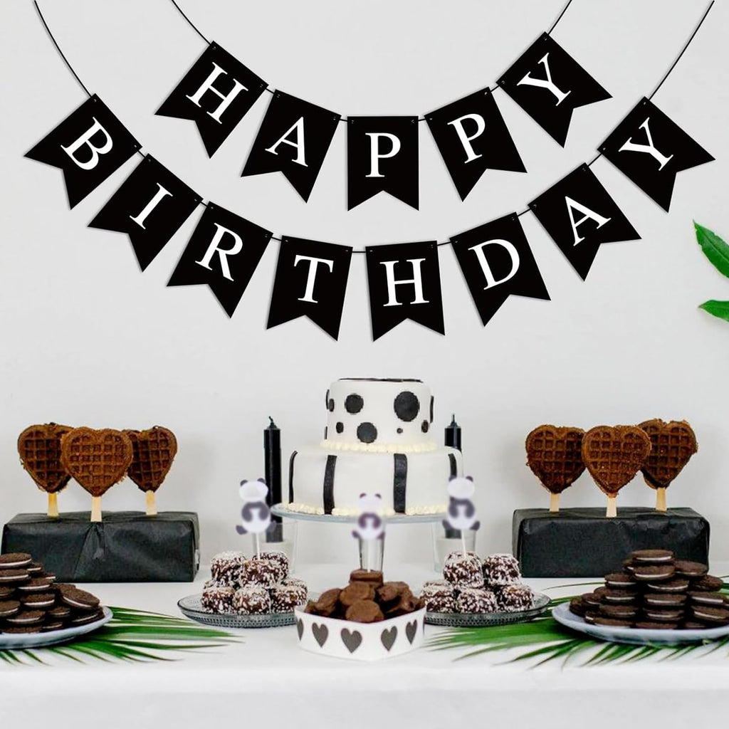 Waenerec Black Happy Birthday Banner — Stylish Party Garland for Any Age
