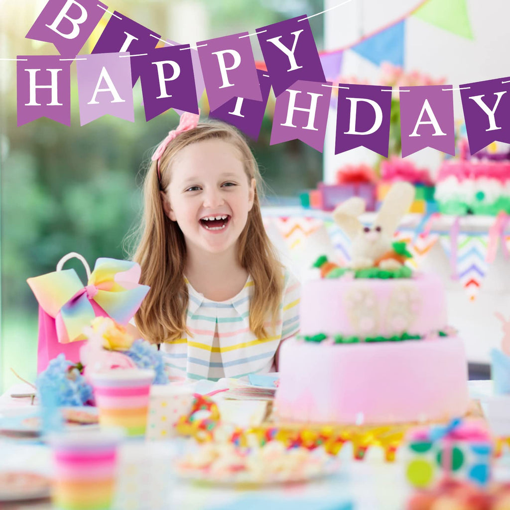 Waenerec Purple Happy Birthday Banner - Colorful Birthday Bunting for Parties
