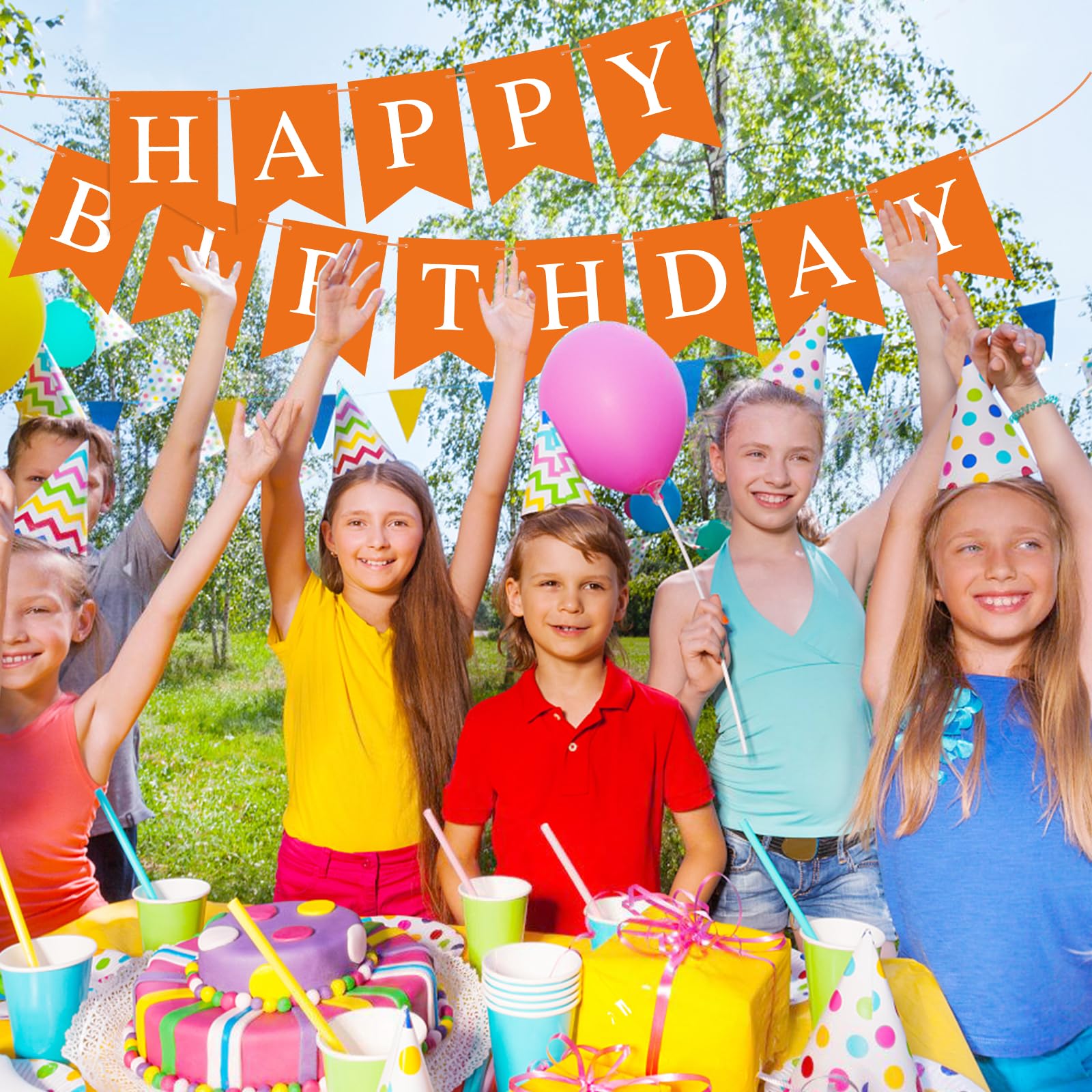 Waenerec Orange Birthday Banner – Happy Birthday Garland for Any Age | Eco-Friendly & Reusable