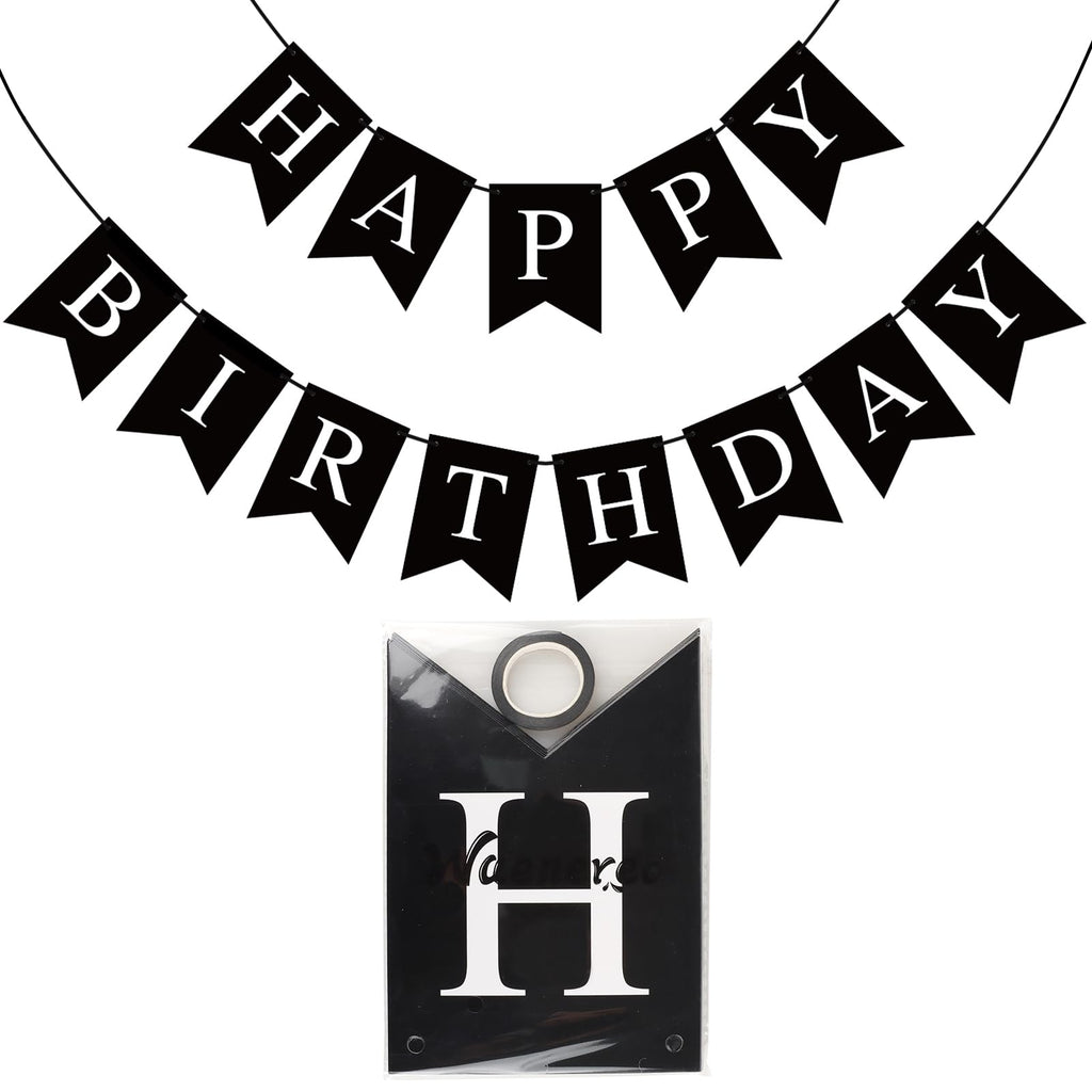 Waenerec Black Happy Birthday Banner — Stylish Party Garland for Any Age