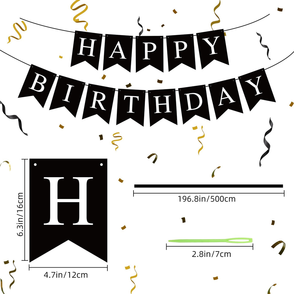 Waenerec Black Happy Birthday Banner — Stylish Party Garland for Any Age