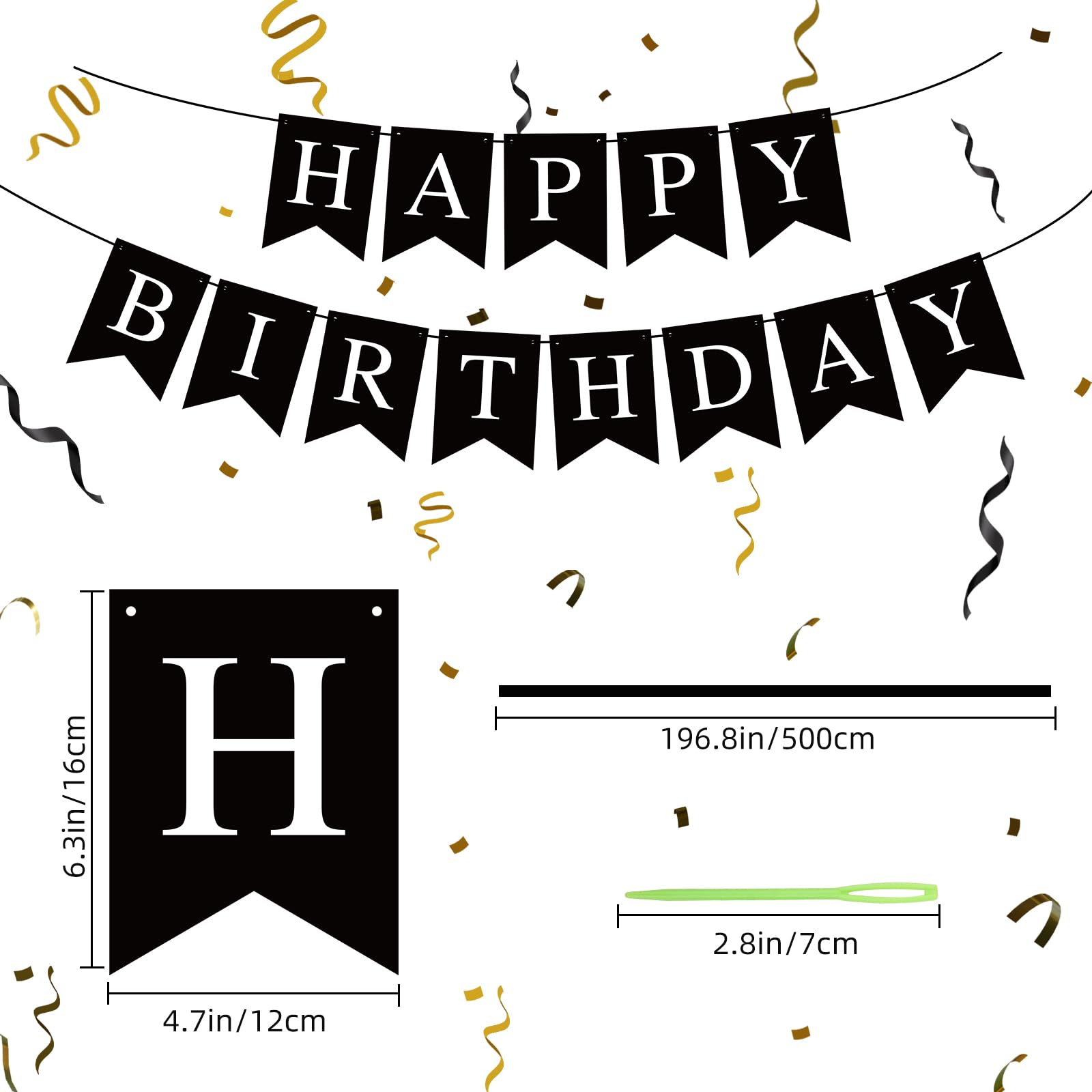 Waenerec Black Happy Birthday Banner — Stylish Party Garland for Any Age