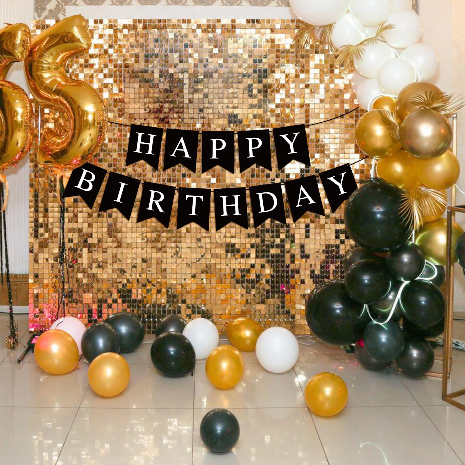 Waenerec Black Happy Birthday Banner — Stylish Party Garland for Any Age