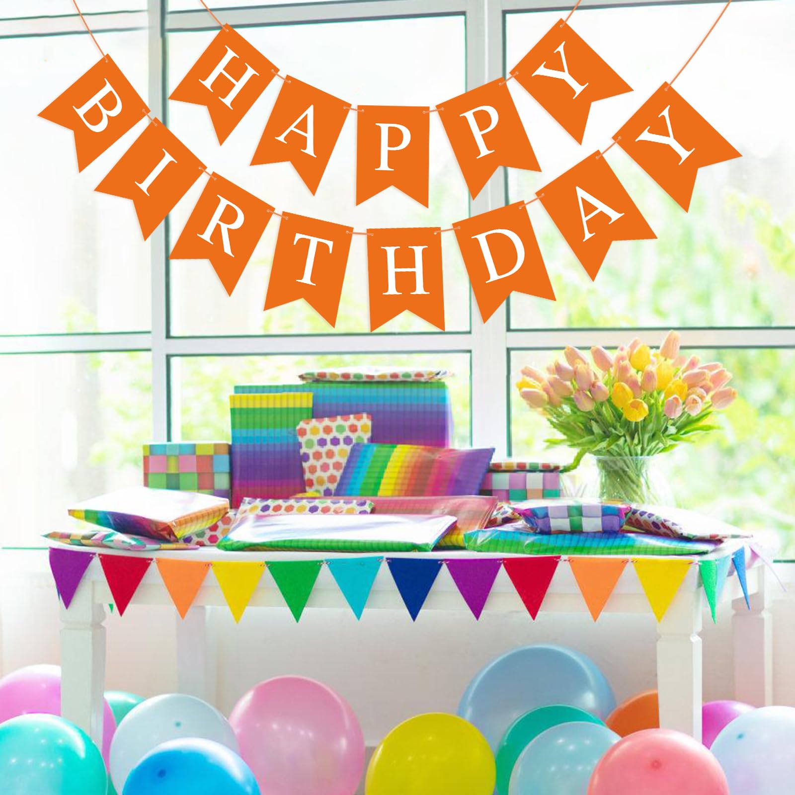 Waenerec Orange Birthday Banner – Happy Birthday Garland for Any Age | Eco-Friendly & Reusable