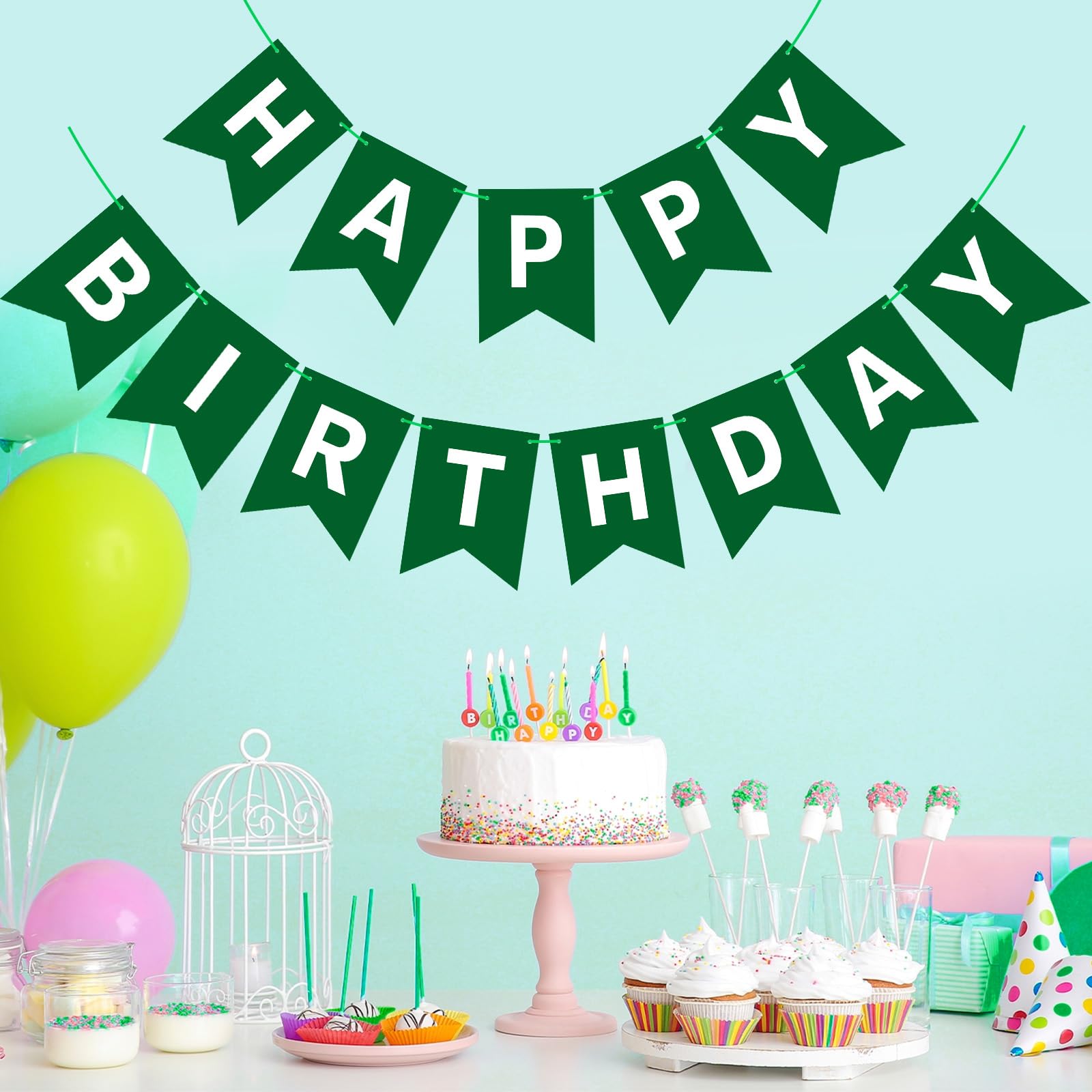 Waenerec Dark Green Happy Birthday Banner – Birthday Garland for Kids, Teens & Adults