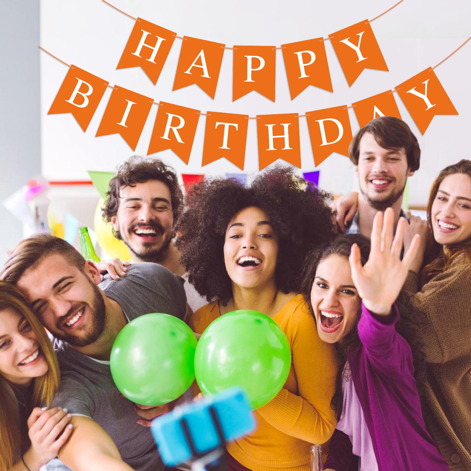 Waenerec Orange Birthday Banner – Happy Birthday Garland for Any Age | Eco-Friendly & Reusable