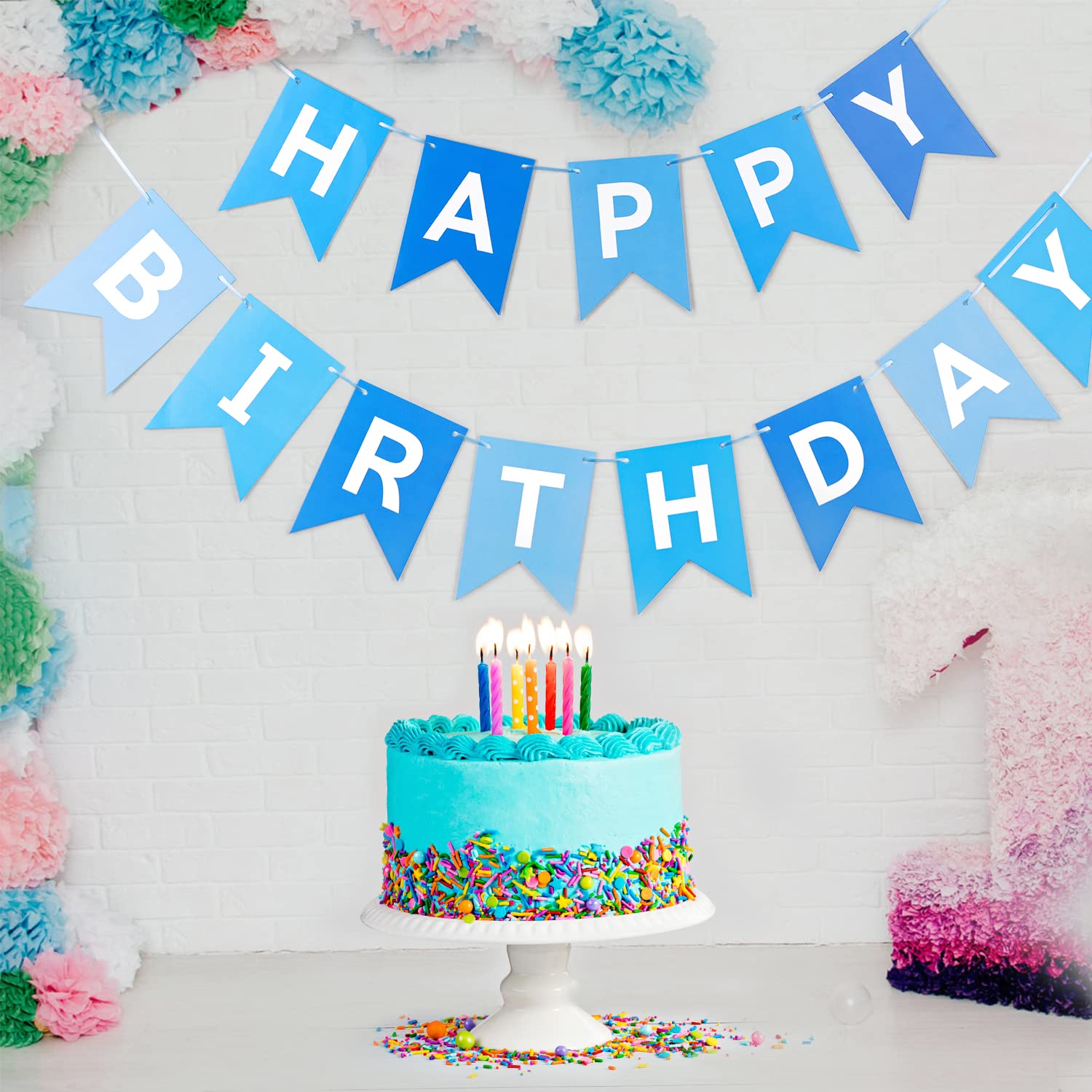 Waenerec Blue Happy Birthday Banner - Self-Assembly Bunting for Kids