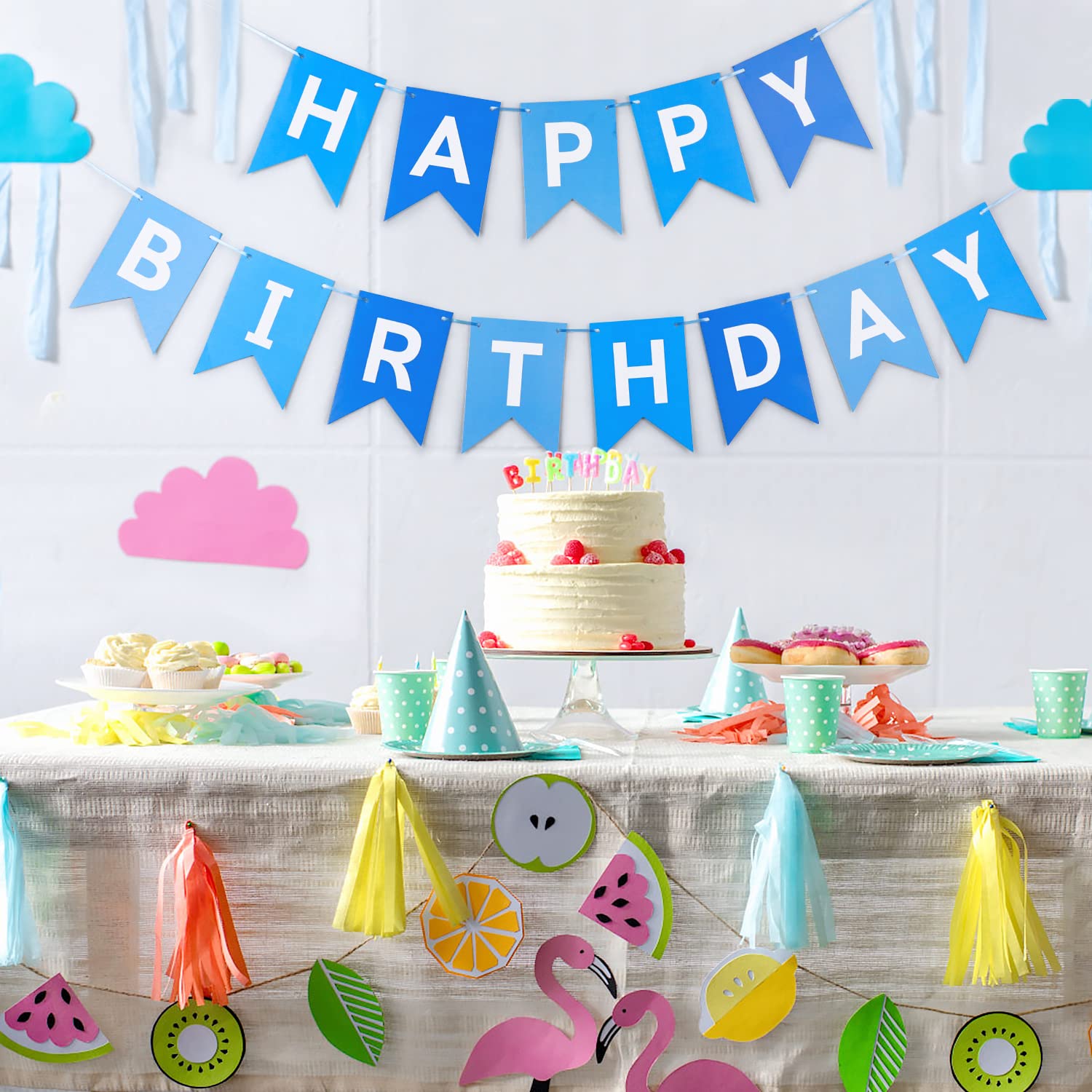 Waenerec Blue Happy Birthday Banner - Self-Assembly Bunting for Kids