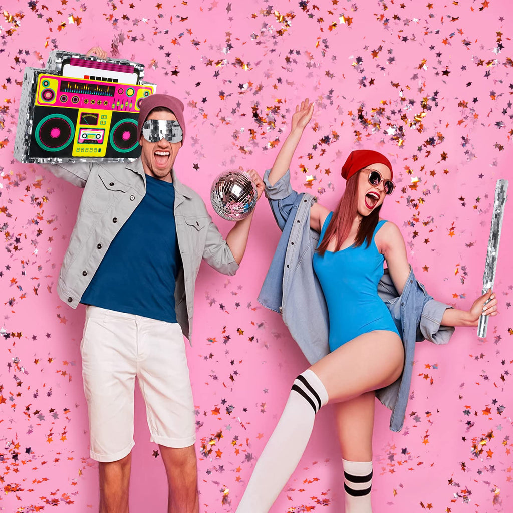 Waenerec Boombox Pinata with Stick & Blindfold – 80s Hip Hop Party Game & Large Radio Gift