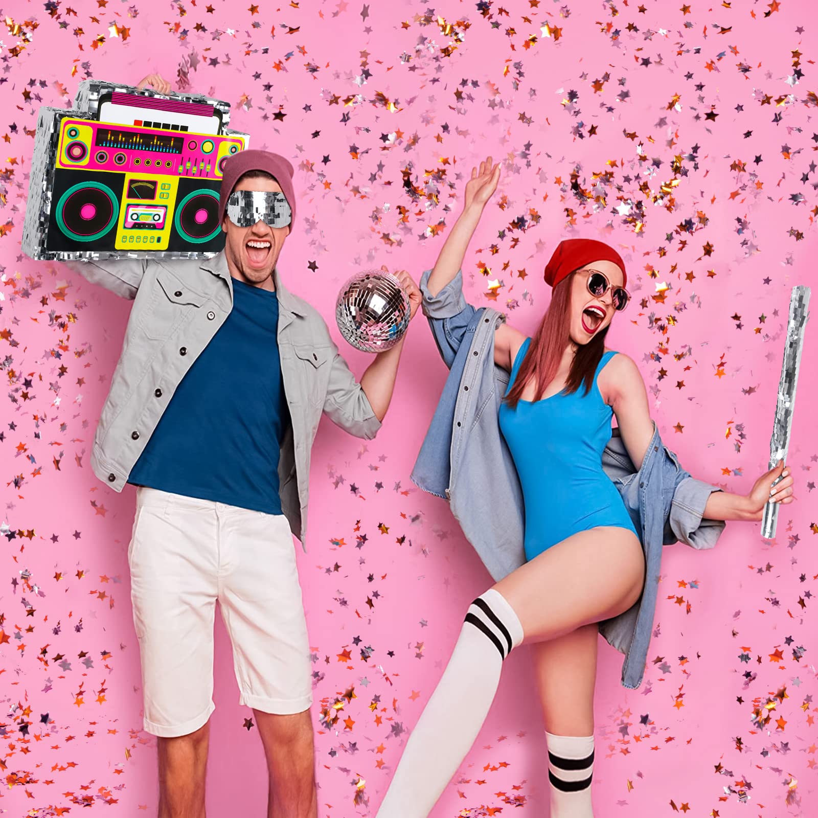 Waenerec Boombox Pinata with Stick & Blindfold – 80s Hip Hop Party Game & Large Radio Gift