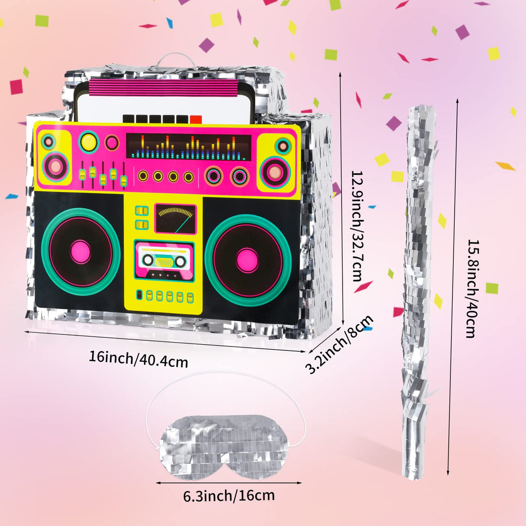 Waenerec Boombox Pinata with Stick & Blindfold – 80s Hip Hop Party Game & Large Radio Gift