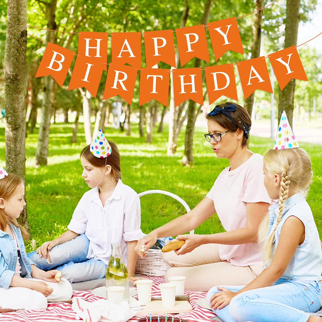 Waenerec Orange Birthday Banner – Happy Birthday Garland for Any Age | Eco-Friendly & Reusable