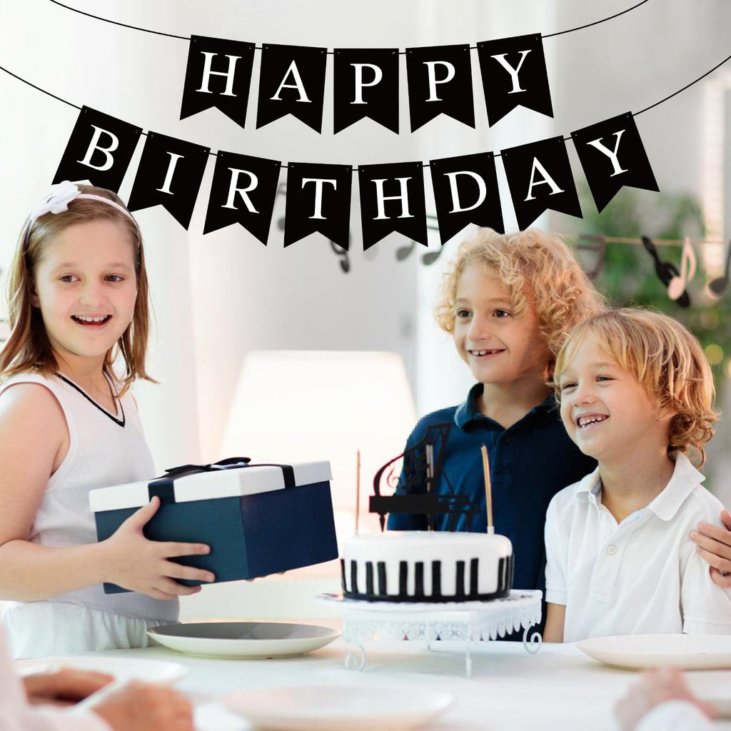 Waenerec Black Happy Birthday Banner — Stylish Party Garland for Any Age
