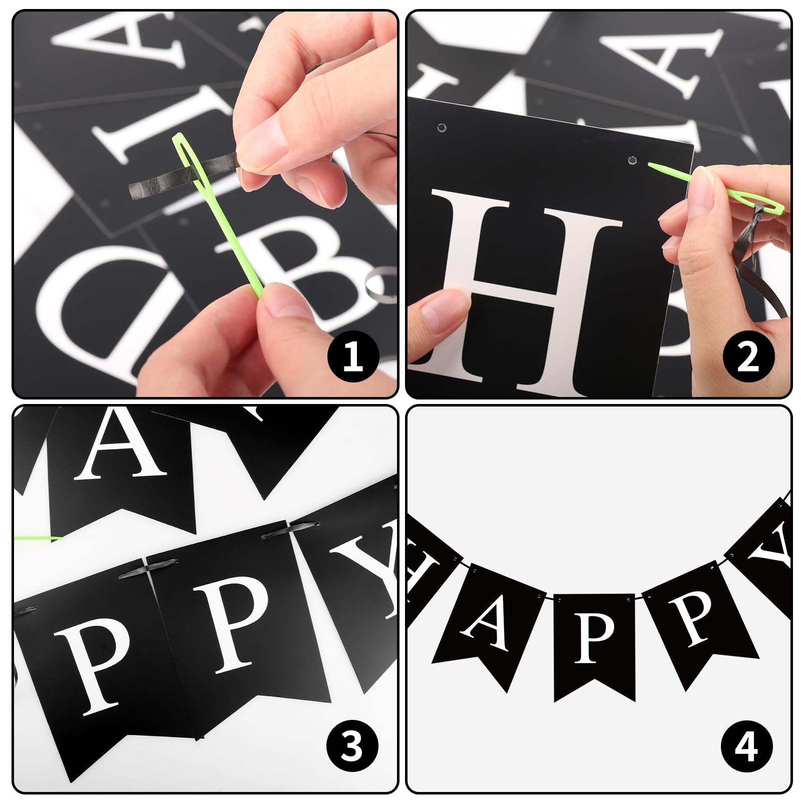 Waenerec Black Happy Birthday Banner — Stylish Party Garland for Any Age