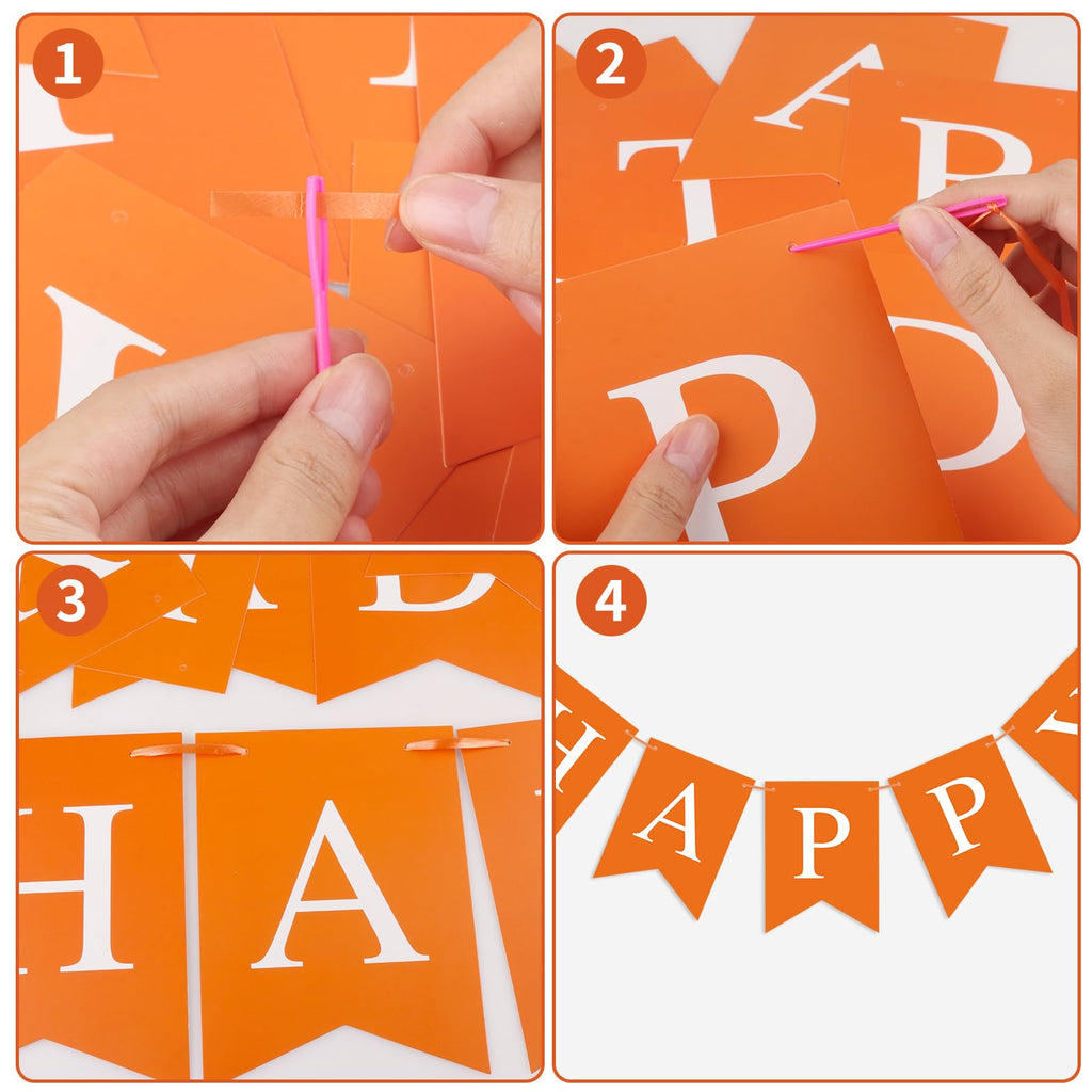 Waenerec Orange Birthday Banner – Happy Birthday Garland for Any Age | Eco-Friendly & Reusable