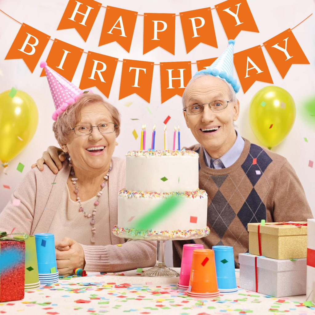 Waenerec Orange Birthday Banner – Happy Birthday Garland for Any Age | Eco-Friendly & Reusable