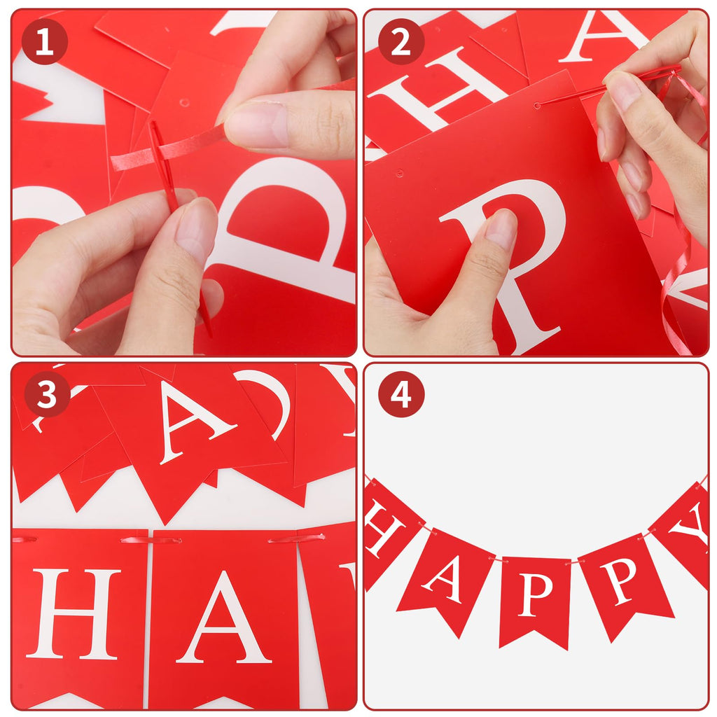 Waenerec Red Happy Birthday Banner – Festive Birthday Garland for All Ages