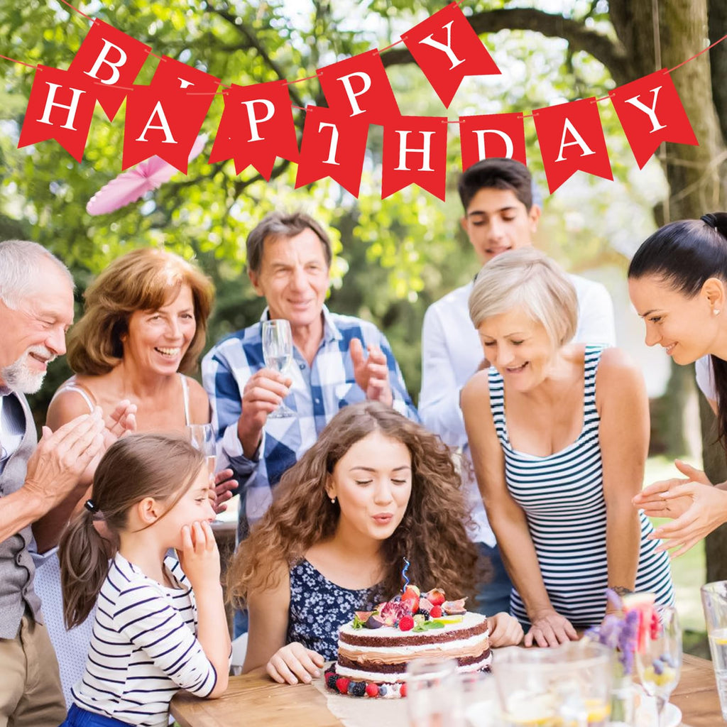 Waenerec Red Happy Birthday Banner – Festive Birthday Garland for All Ages