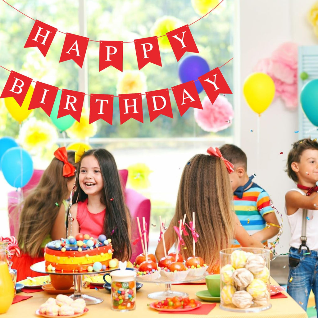 Waenerec Red Happy Birthday Banner – Festive Birthday Garland for All Ages