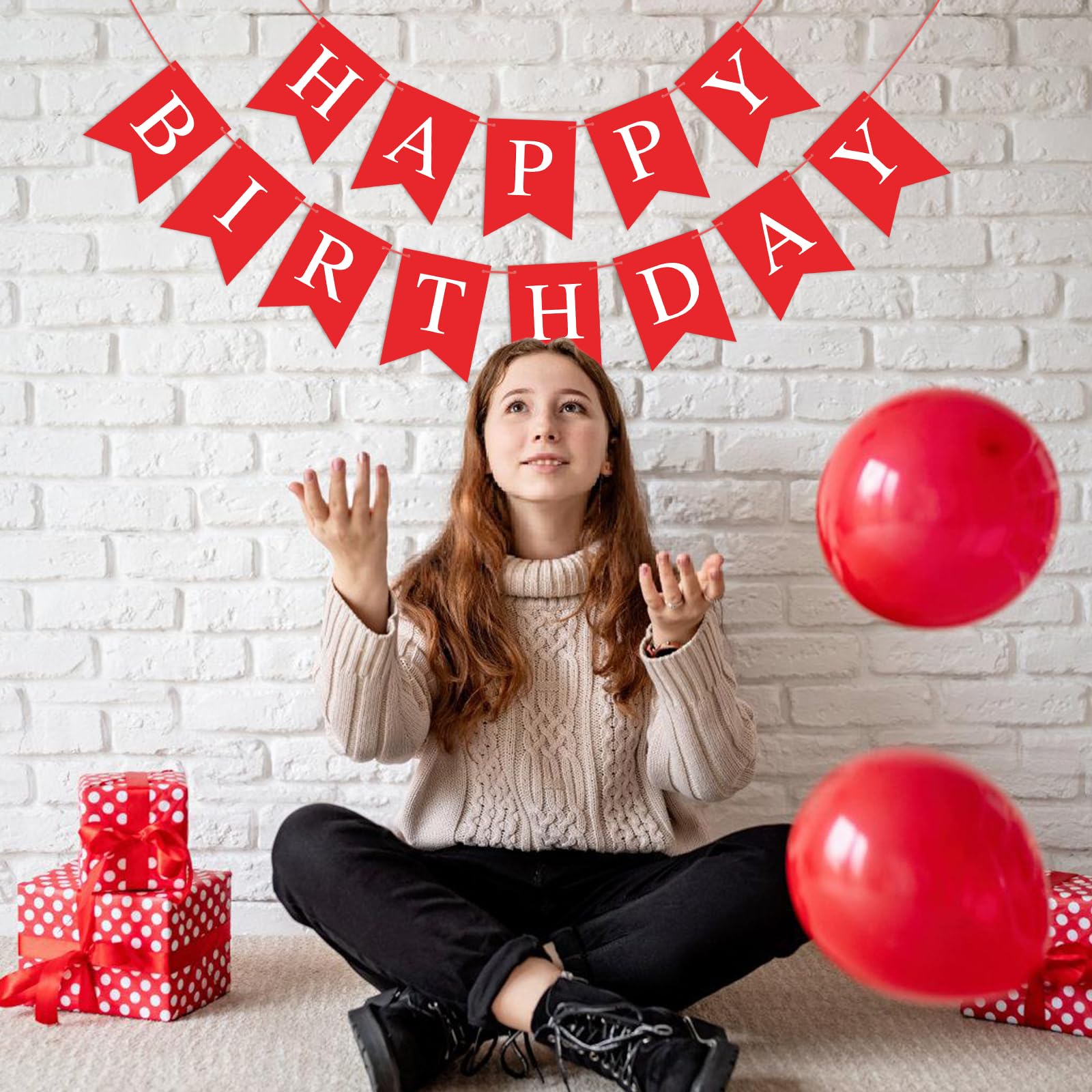 Waenerec Red Happy Birthday Banner – Festive Birthday Garland for All Ages