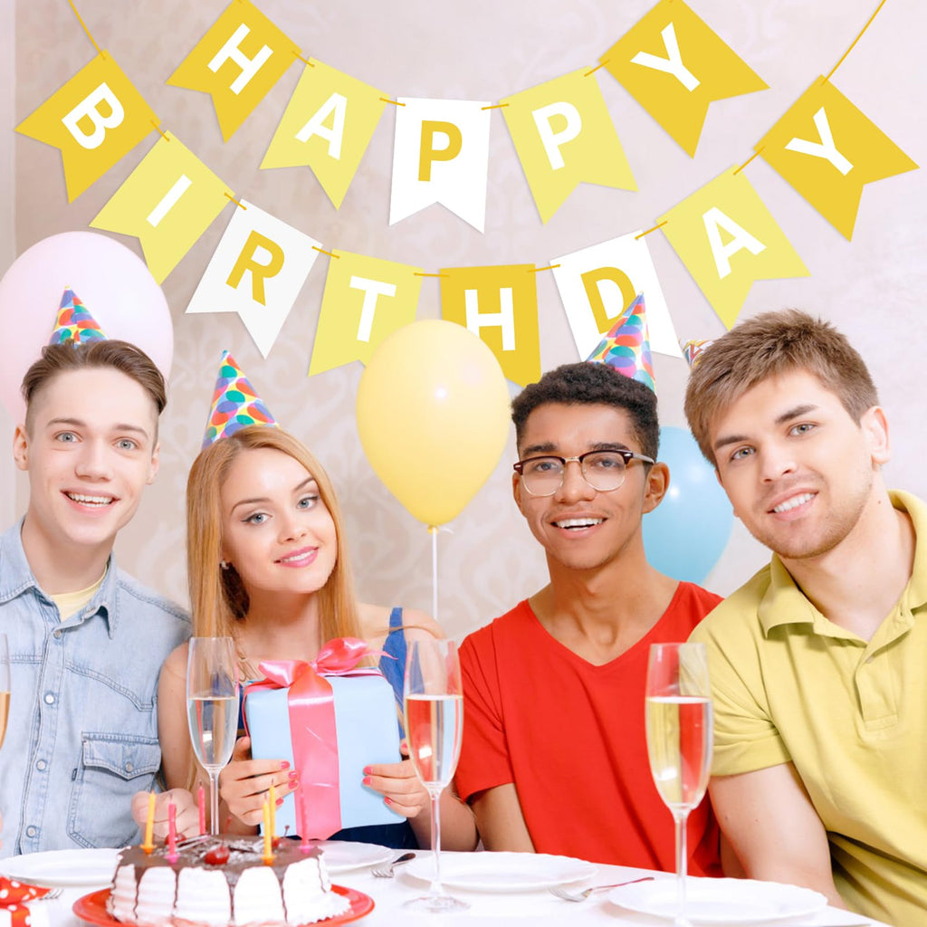 Waenerec Yellow Happy Birthday Banner — 16.4 ft Birthday Garland for Any Age Parties