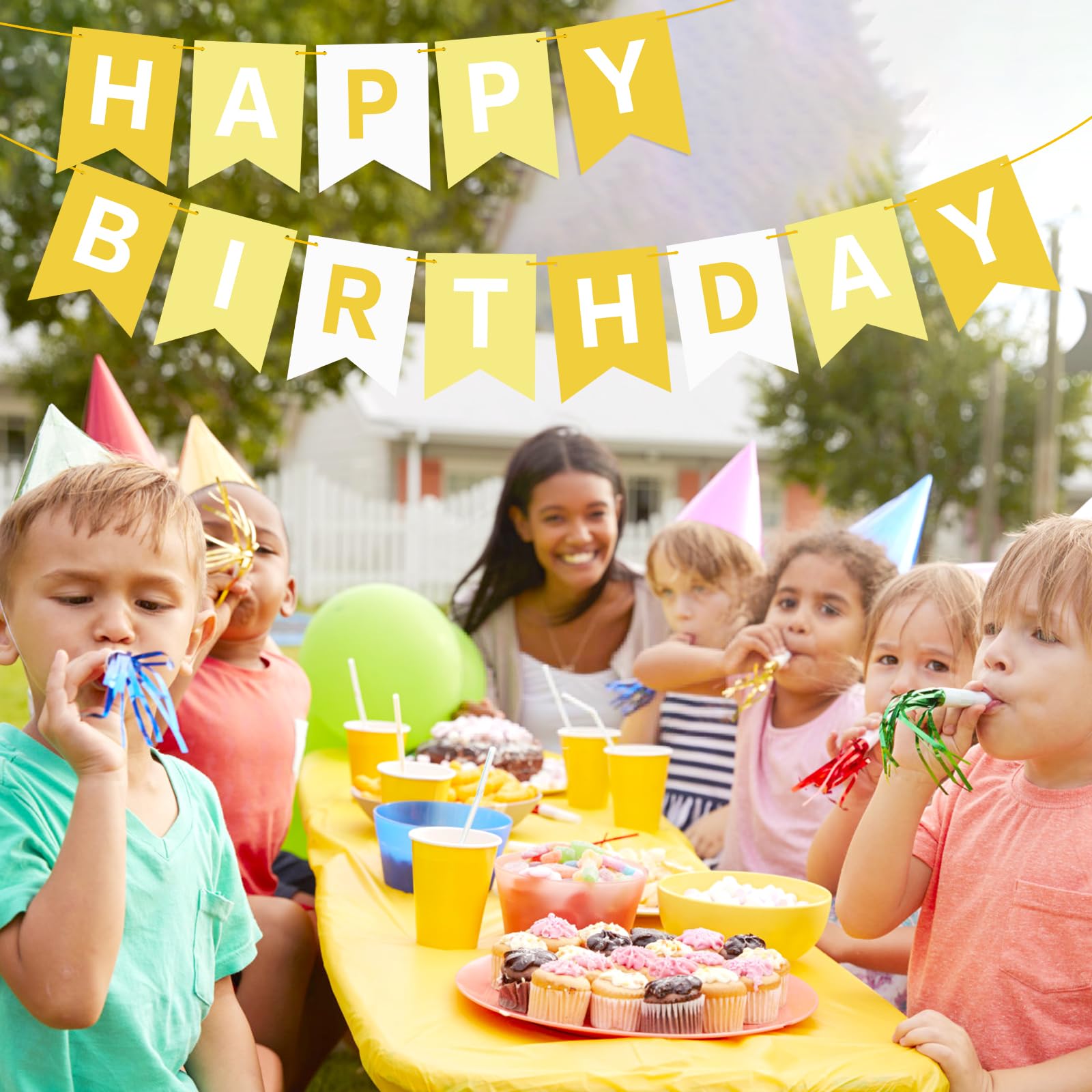 Waenerec Yellow Happy Birthday Banner — 16.4 ft Birthday Garland for Any Age Parties