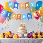 Waliah Blue & Orange Birthday Banner – Happy Birthday Party Decor for Boys & Kids